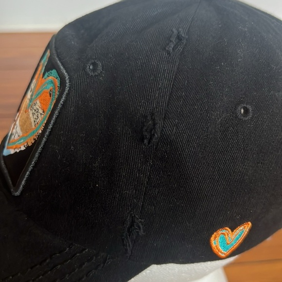 4350 District Distressed Cotton Black Cap with Colorful Heart Patch - OS - Picture 3 of 7